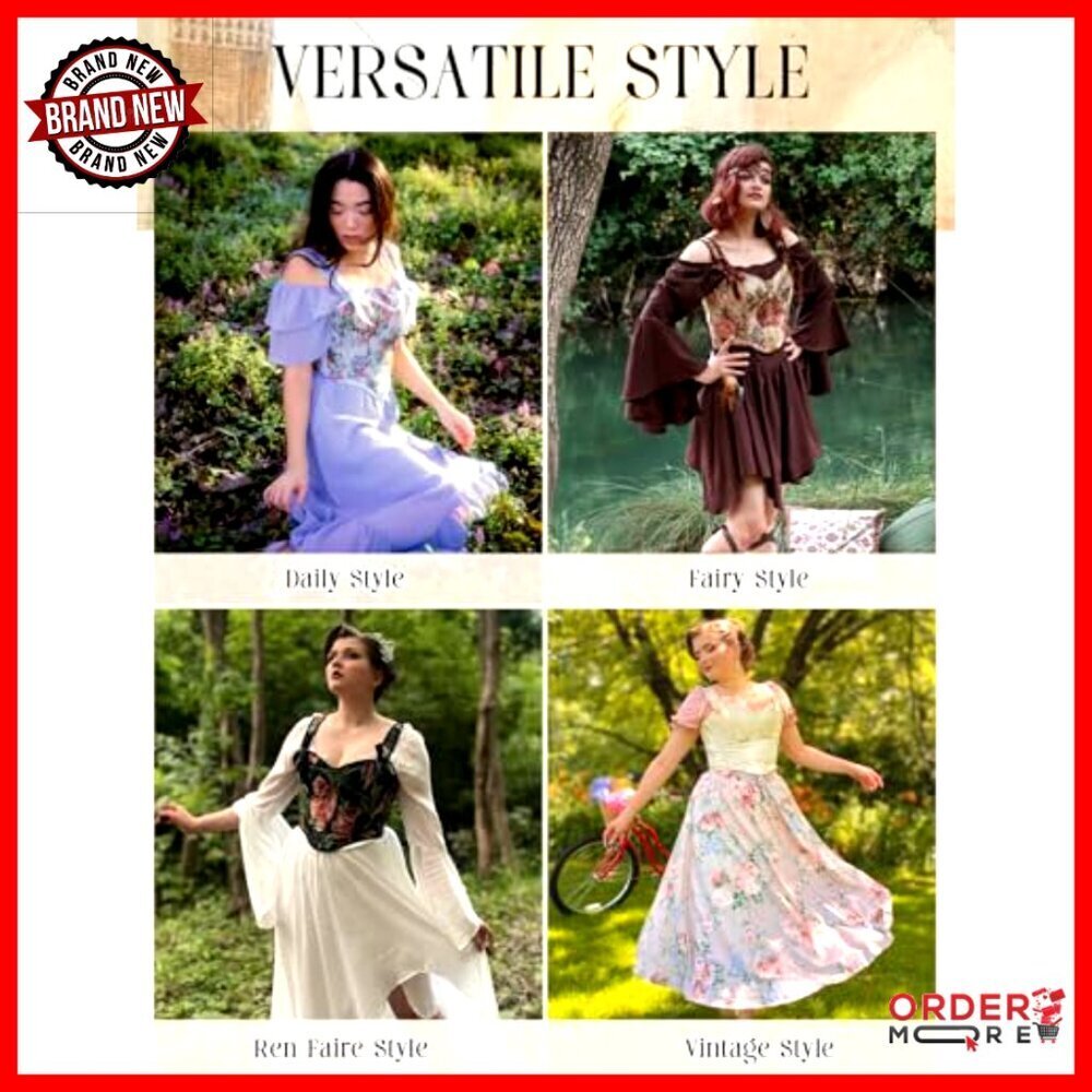 Floral Corset Top Sweetheart Neckline Adjustable Lacing Renaissance Style - Picture 6 of 7